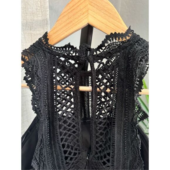 Anthropologie Lace Mini Dress Mock Neck Black Medium Castle Core Medieval - Picture 4 of 5
